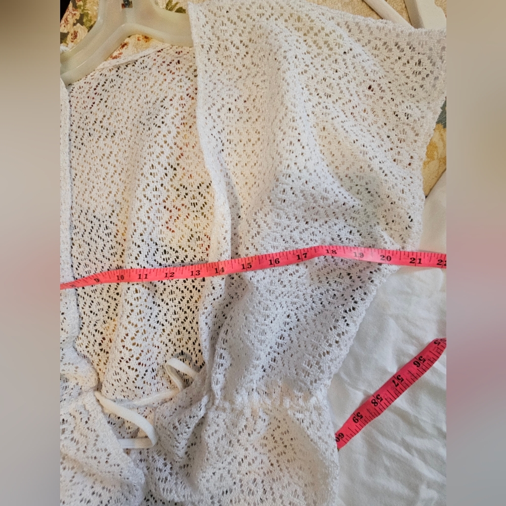 White Crochet Open-Front Cardigan - Picture 6 of 7